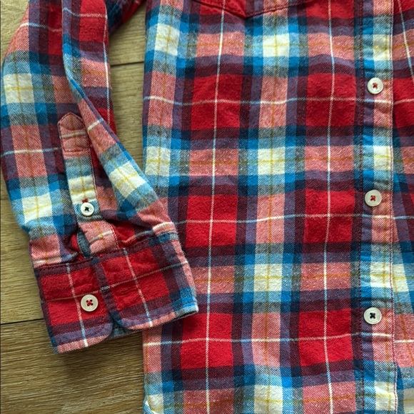 Boden Kids Red and Blue Plaid Flannel Shirt size 9/10 - Picture 3 of 4